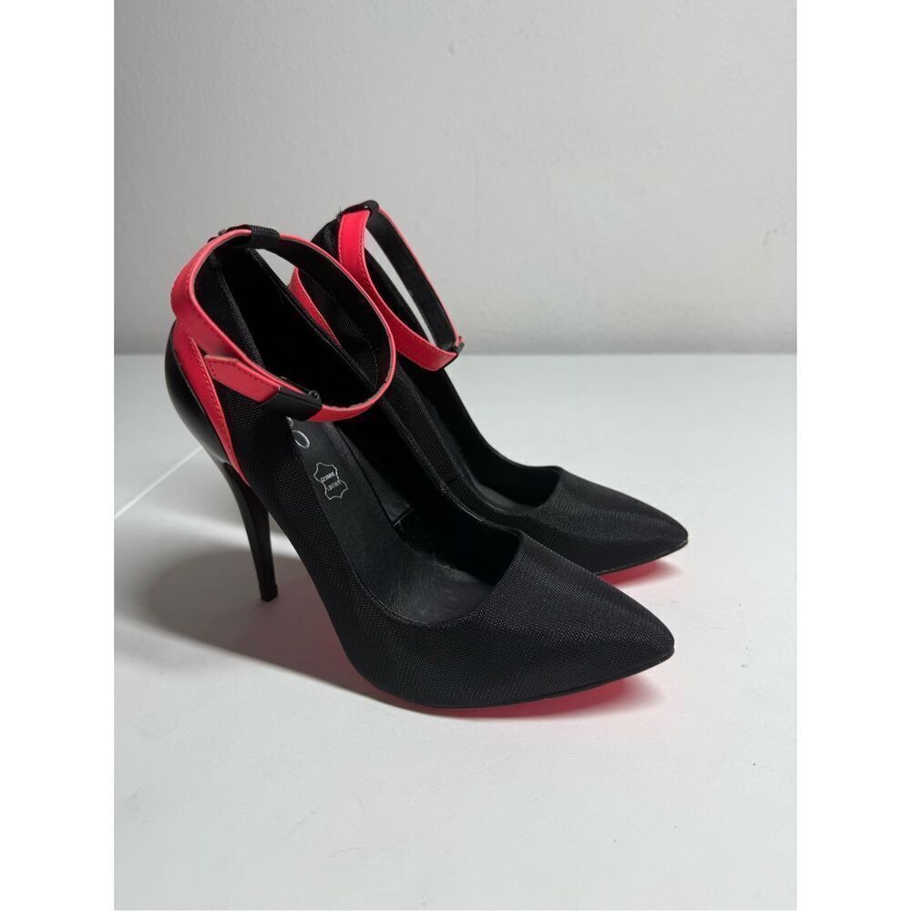Aldo Stilettos Heels Shoes Black Orange Neon Size 7,5